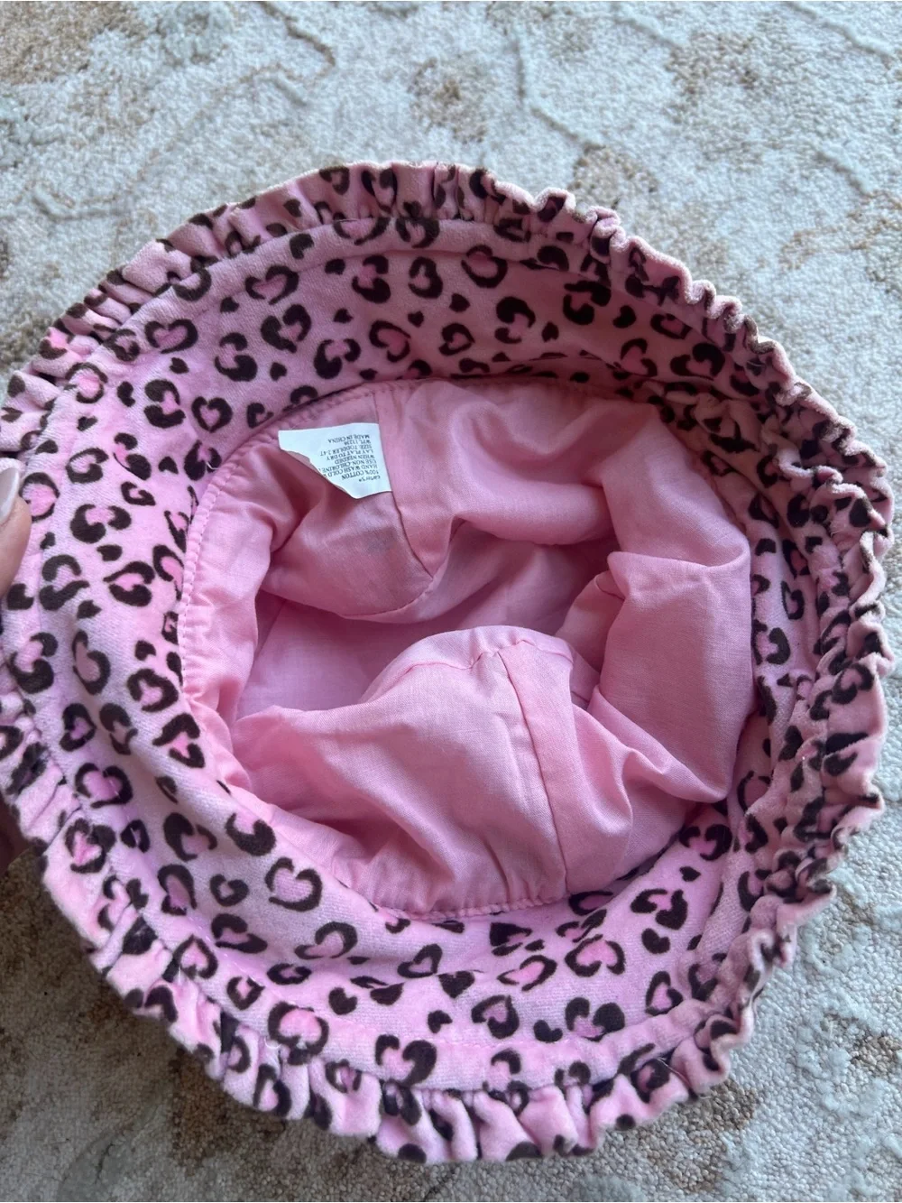 Vintage Leopard Print Rosette Velour Toddler Bucket Hat
